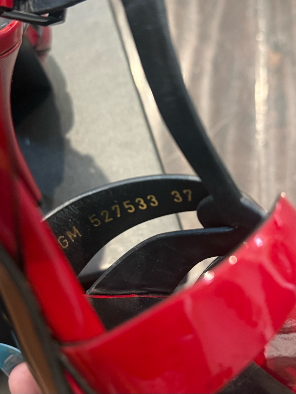 Saint Laurent Tribute Red Patent Leather T-Strap Heeled Sandals - Picture 7 of 8
